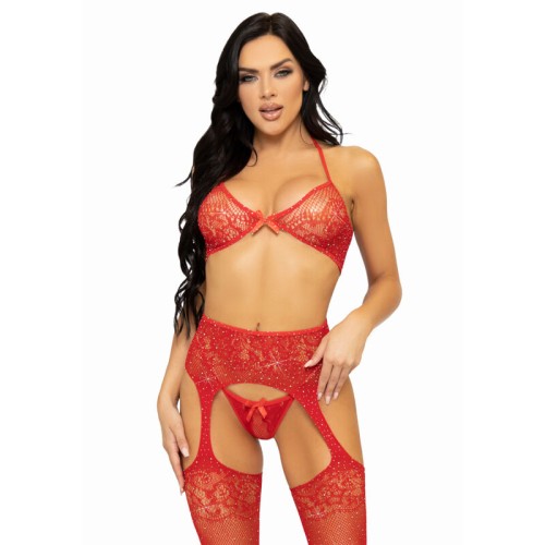 Leg Avenue Three-Piece Lingerie Set in Red