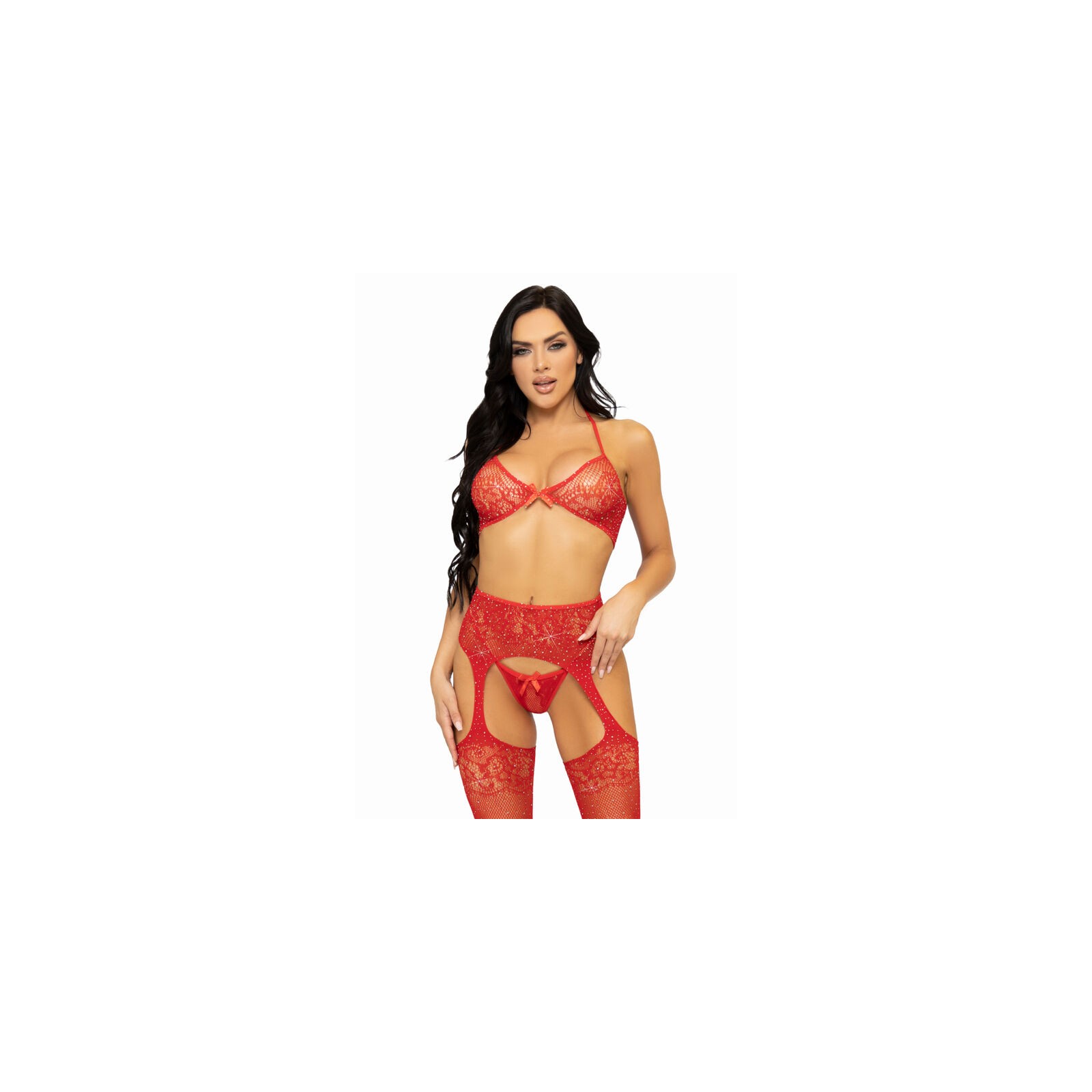 Leg Avenue Three-Piece Lingerie Set in Red