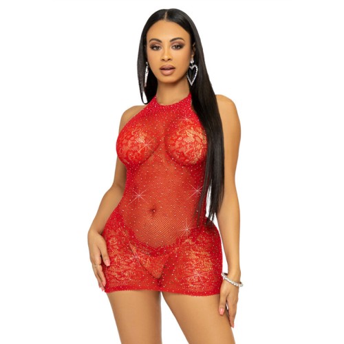 Leg Avenue Mini Dress with Rhinestones - Red