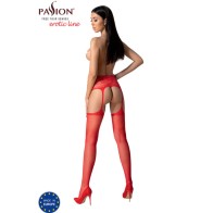 Passion - S028 Medias Con Liguero Rojo Talla Unica