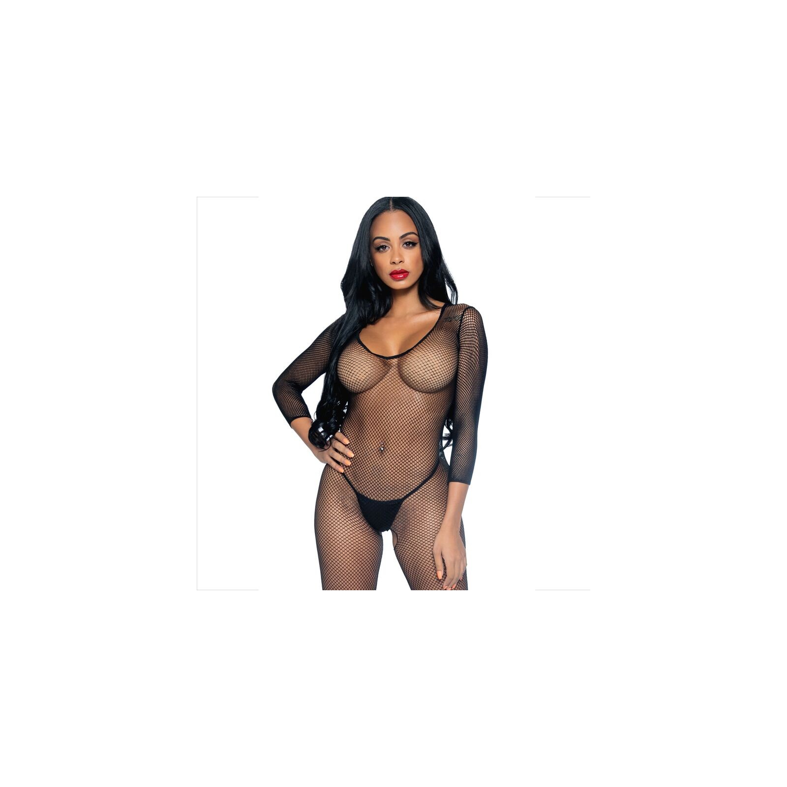 Leg Avenue V-Neck Fishnet Bodystocking - One Size