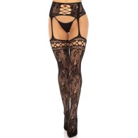 Leg Avenue Black Floral Lace Garter Stockings