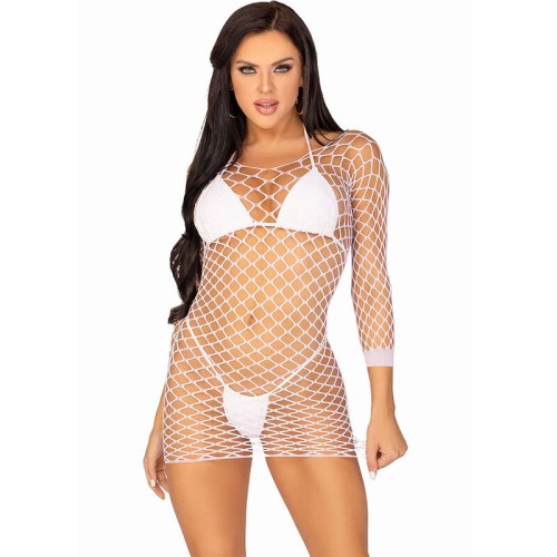 Leg Avenue Long Sleeve Fishnet Dress White One Size