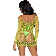 Leg Avenue Long Sleeve Fishnet Dress Green