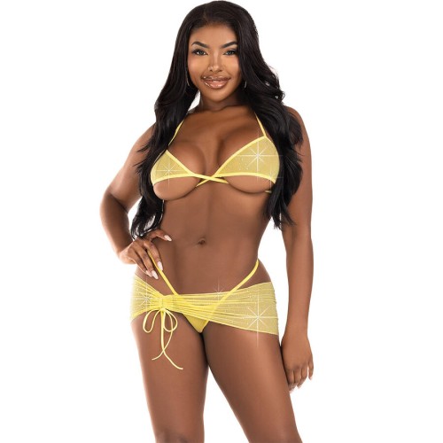 Leg Avenue - Set Tres Piezas Bikini Diamantes Amarillo S/M