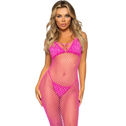 Leg Avenue Long Fishnet Dress Fuchsia One Size