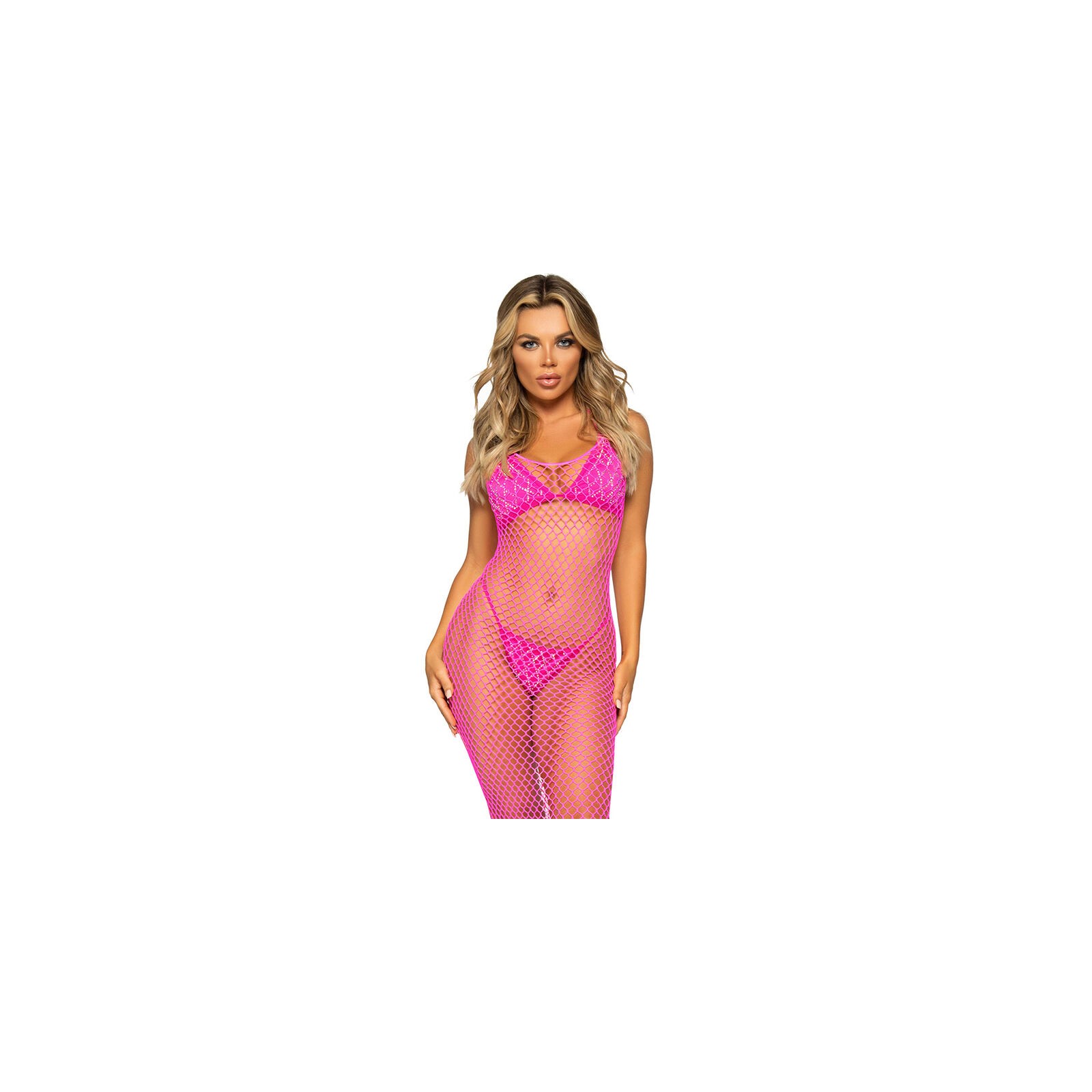 Leg Avenue Long Fishnet Dress Fuchsia One Size