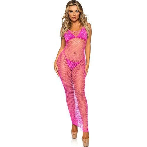 Leg Avenue Long Fishnet Dress Fuchsia One Size