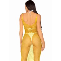 Leg Avenue Long Yellow Mesh Dress One Size