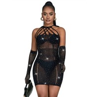 Sublime Mesh Dress with Rhinestones Black One Size - Ultimate Elegance