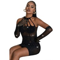 Sublime Mesh Dress with Rhinestones Black One Size - Ultimate Elegance