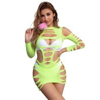 Subblime Vestido De Rejilla Elástico Manga Larga Verde