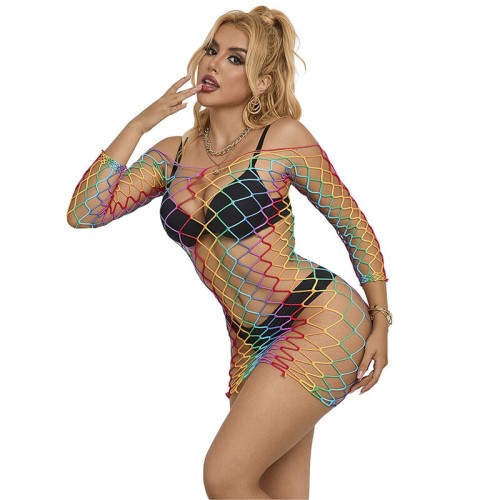 Sublime Rainbow Mesh Dress for Bold Elegance