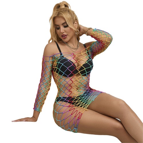 Sublime Rainbow Mesh Dress for Bold Elegance