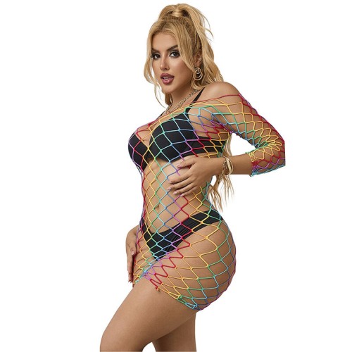 Sublime Rainbow Mesh Dress for Bold Elegance