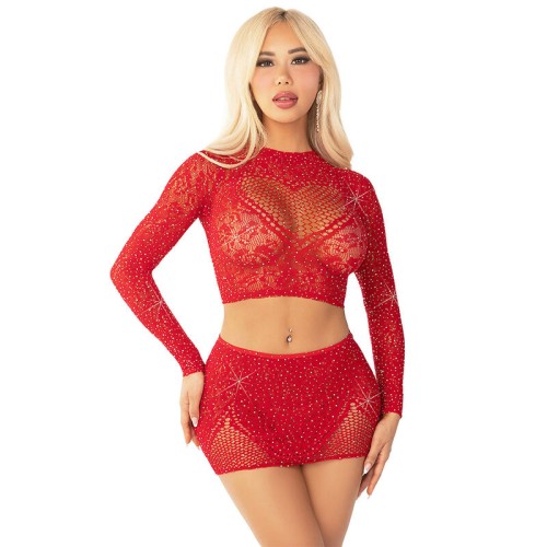 Leg Avenue Top & Skirt With Glitter Red