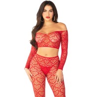 Leg Avenue Red Crop Top and Stockings Set for Bold Style