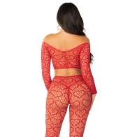 Leg Avenue Red Crop Top and Stockings Set for Bold Style