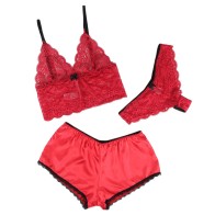 Sublime 3 Pieces Lace and Satin Red Set