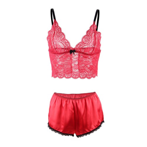 Sublime 3 Pieces Lace and Satin Red Set