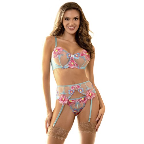 Sublime Floral Bra + Panties with Garter for Ultimate Elegance