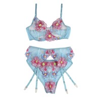 Sublime Floral Bra + Panties with Garter for Ultimate Elegance