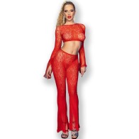 Chilirose - Cr 4648 Top Y Pantalon Rojo - Comodidad Sin Costuras