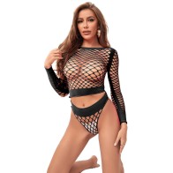 Sublime Long Sleeve Black Net Set - Luxurious Lingerie