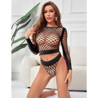 Sublime Long Sleeve Black Net Set - Luxurious Lingerie