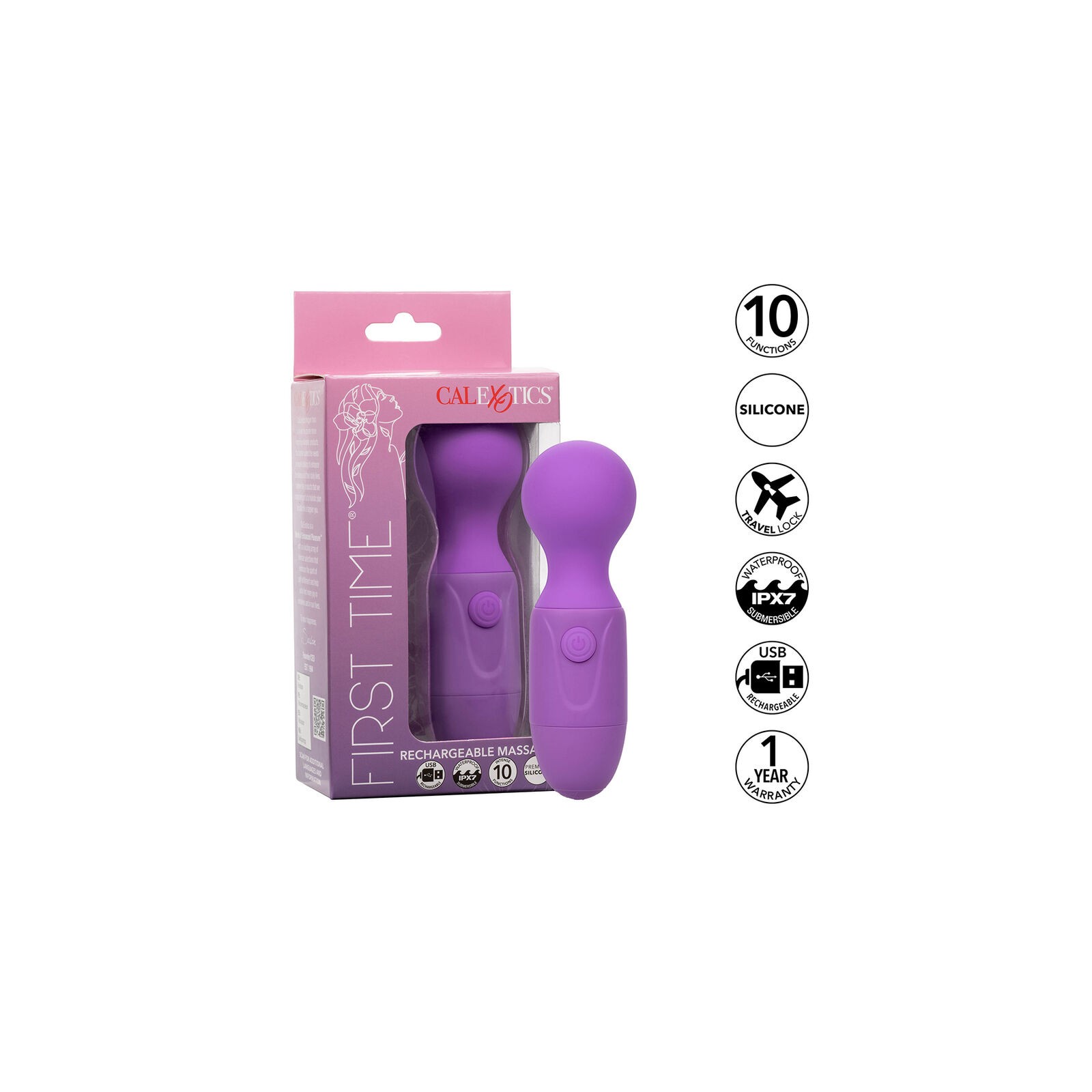 First Time Rechargeable Massager 10 Vibrations Purple