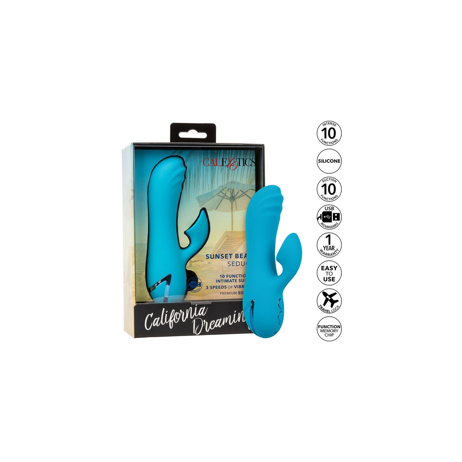 Sunset Beach Seducer Vibrador Y Estimulador 10 Funciones Azul