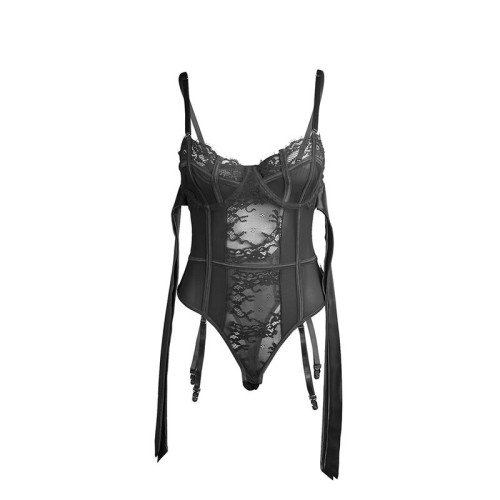 Sublime Black Lace Bodysuit with Garters for Elegant Seduction