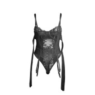 Sublime Black Lace Bodysuit with Garters for Elegant Seduction