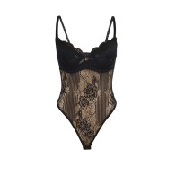 Sublime Black Lace Bodysuit with Crotchless Design