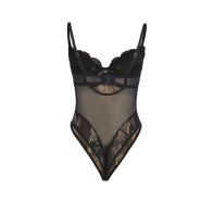 Sublime Black Lace Bodysuit with Crotchless Design