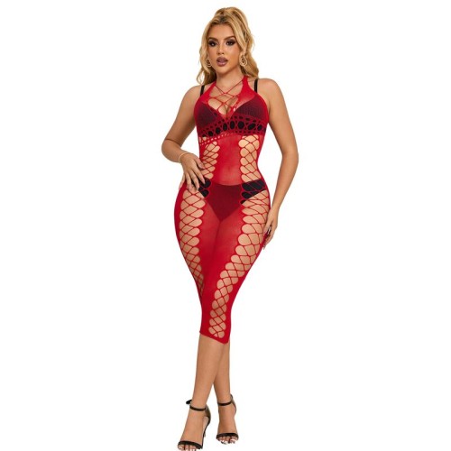 Sublime Long Red Fishnet Dress One Size