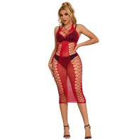 Sublime Long Red Fishnet Dress One Size