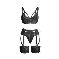 Conjunto de Lencería Negro con Estilo Bondage