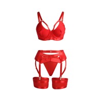 Set Sujetador Con Liguero Bondage Rojo S/M - Subblime