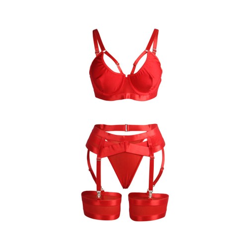 Set Sujetador Con Liguero Bondage Rojo L/XL