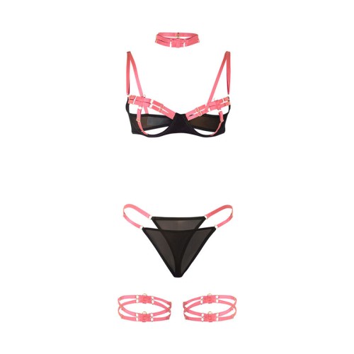 Set Sujetador Con Collar Y Detalles Para Piernas Rosa Flu - Subblime