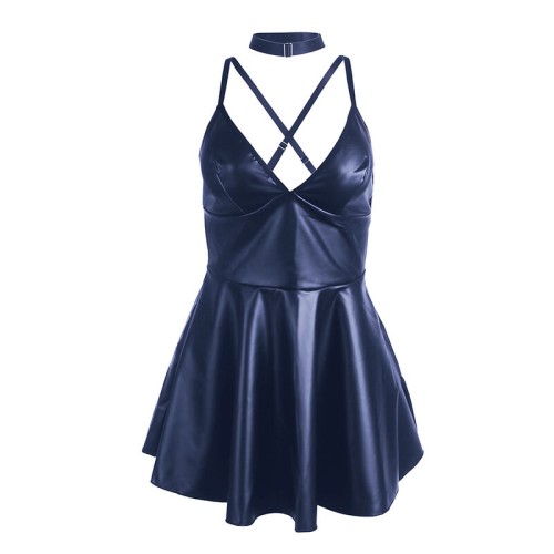 Vestido Con Tirantes De Cuero Azul L/XL