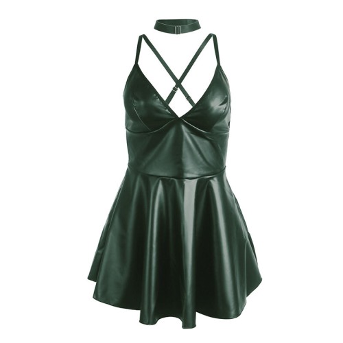 Vestido Con Tirantes De Cuero Verde S/M - Subblime