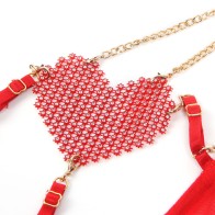 Conjunto Sujetador Con Cadenas Y Corazón De Malla Rojo S/ - Subblime