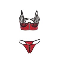 Sublime Red Glossy Mesh Bra Set for Captivating Nights