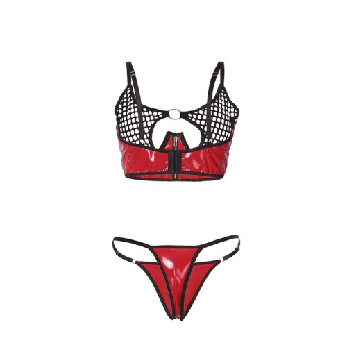 Sublime Red Glossy Mesh Bra Set for Captivating Nights