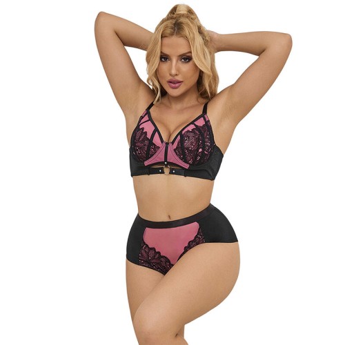 Conjunto Sujetador Push-up de Malla Rosa con Cremallera