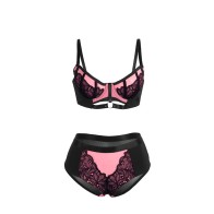 Conjunto Sujetador Push-up de Malla Rosa con Cremallera