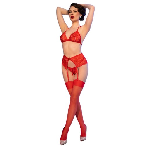 Chilirose Red Bra Thong Stockings Set S - Playful Allure