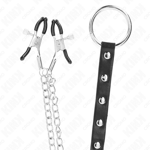 Kink Metal Penis Ring with Chain and Nipple Clamps